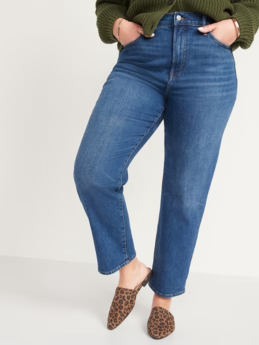 Old Navy Extra High Waisted Sky-Hi Straight Blue Jeans